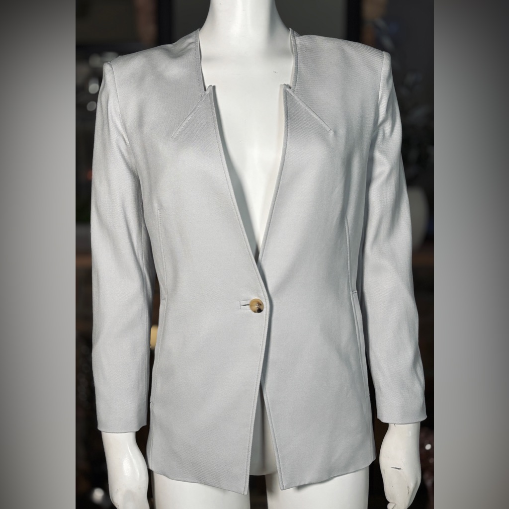 Helmut Lang Light Gray Blazer Suit Jacket W/ Zig Zag Lapel, Szs 2 & 8, Usa Made